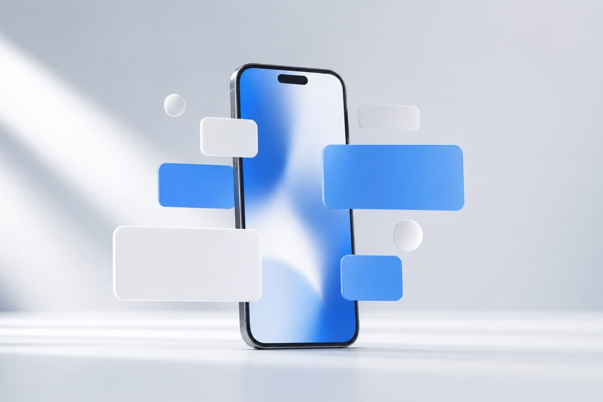 Uno smartphone circondato da bolle di conversazione sospese a mezz'aria